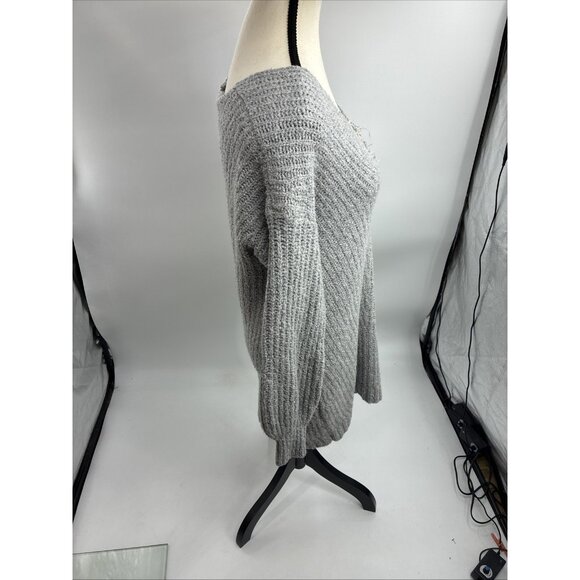 American Eagle Womens S Gray Sweater Deep V Distressed Long Sleeve Knit - Picture 2 of 6